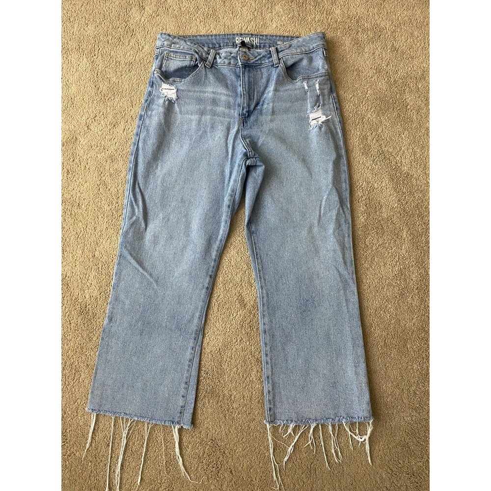 ReWash Super High Rise Distressed Cropped Wide Leg Raw Hem Jeans Size 13/31